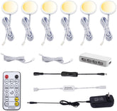 AIBOO LED-Puck-Leuchten für unter den Schrank, CCT-Licht, Farbtemperatur einstellbar, Warmweiß, Doppelfarbe, mit dimmbarer RF-Fernbedienung für stimmungsvolle Festtagsbeleuchtung in Küche, Schrank (6 Lichter, 18 W)